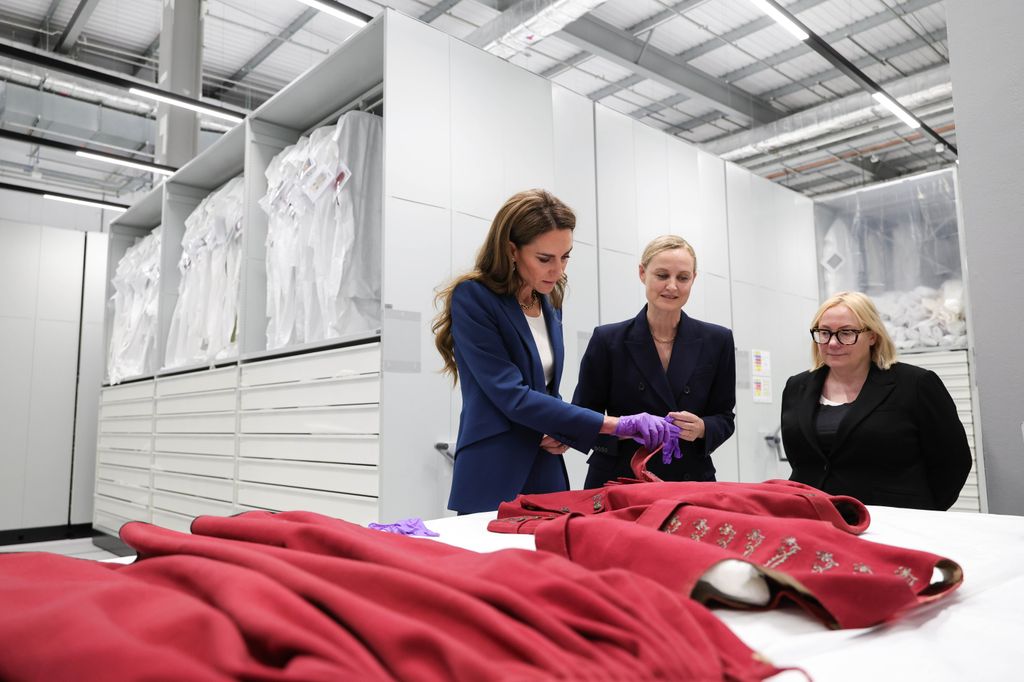 princess kate looking at red coats during visit to V&A East Storehouse