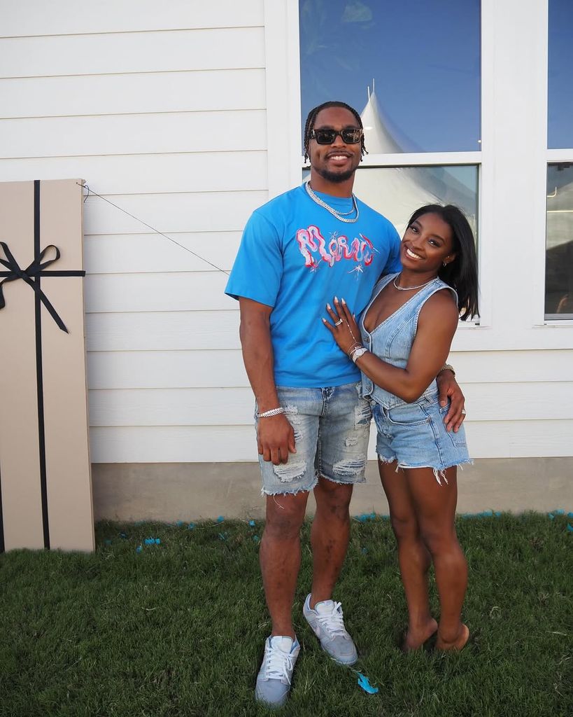 Simone Biles and Jonathan Owens at the baby shower of their friend Kayla Simone, shared on Instagram