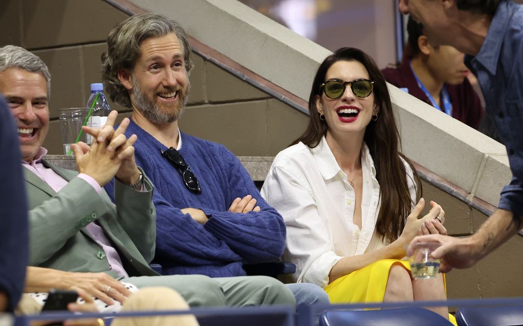 Anne Hathaway and Adam Shulman attend the men's final on day 14 of the US Open 2022, 4th Grand Slam of the season, at the USTA Billie Jean King National Tennis Center on September 11, 2022 in Queens, New York City.