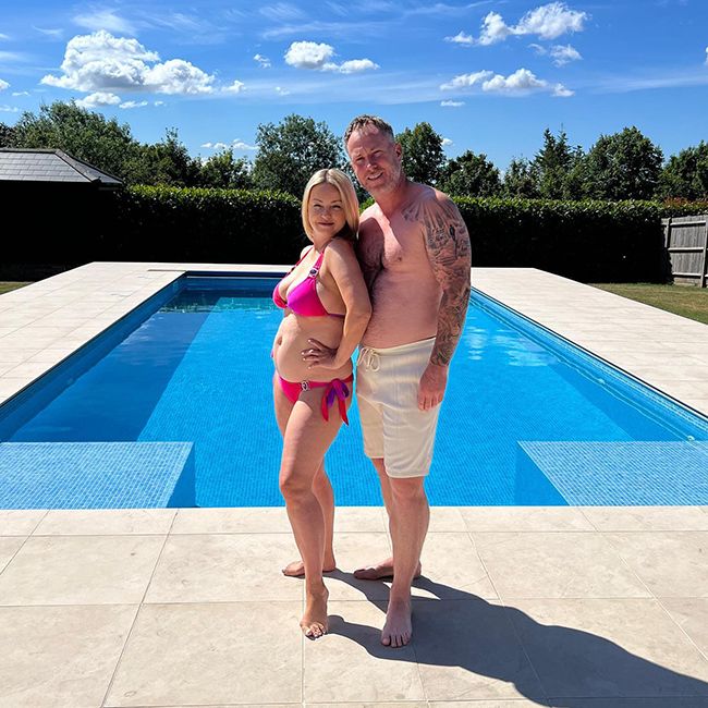 ola and james jordan after weight gain posing in swimwear by pool