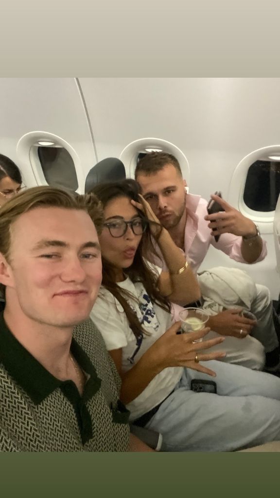Lola Consuelos poses for a selfie with her boyfriend Cassius Kidston and a friend on their flight, shared on Instagram