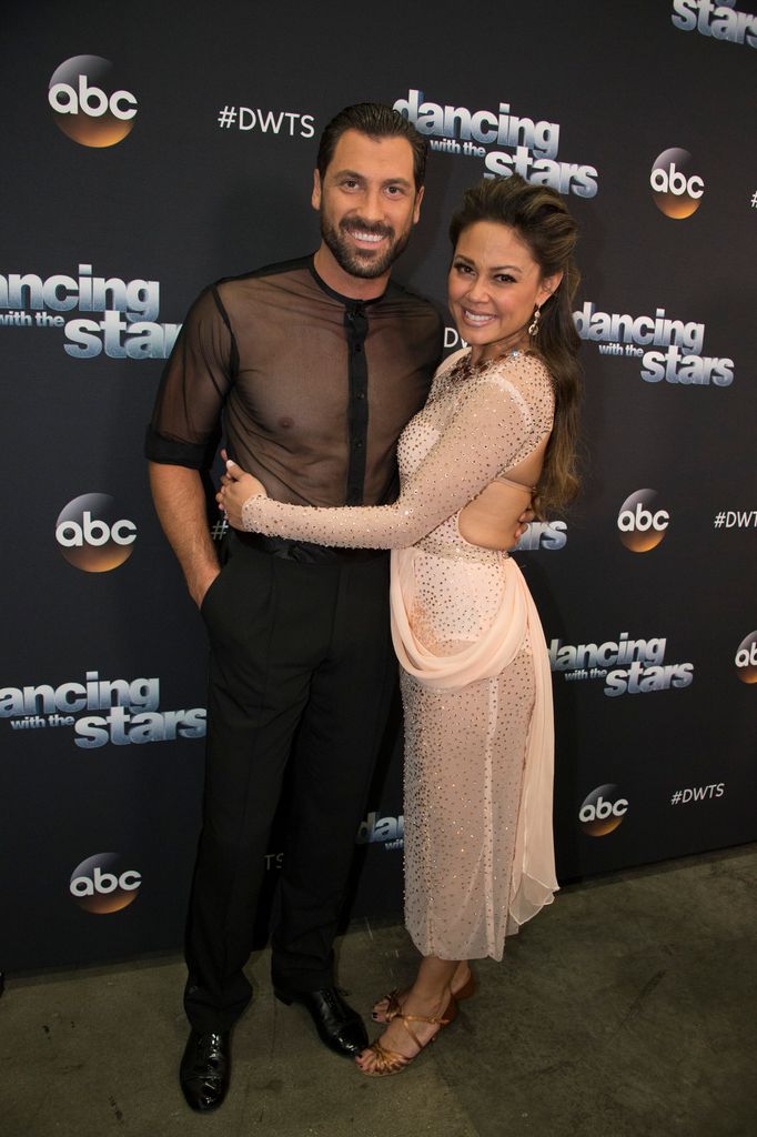 Maks Chmerkovskiy and Vanessa Lachey on the Dancing with the Stars red carpet 