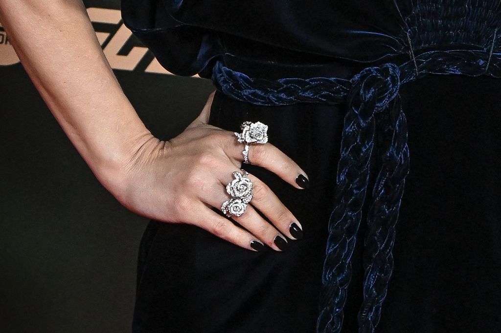 Natalie Portman (rings detail) attends the 68th Ballon D'Or Photocall at Theatre Du Chatelet on October 28, 2024 in Paris, France