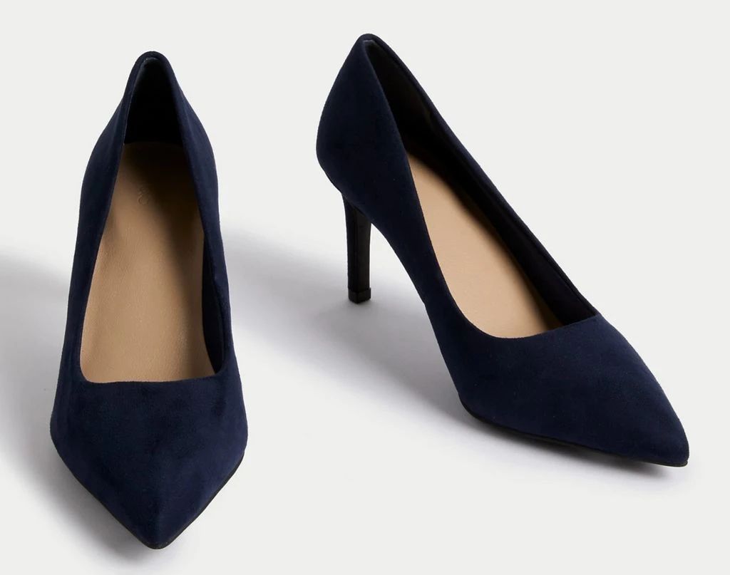 M&S Collection Slip On Stiletto Heel Pointed Court Shoes In Navy