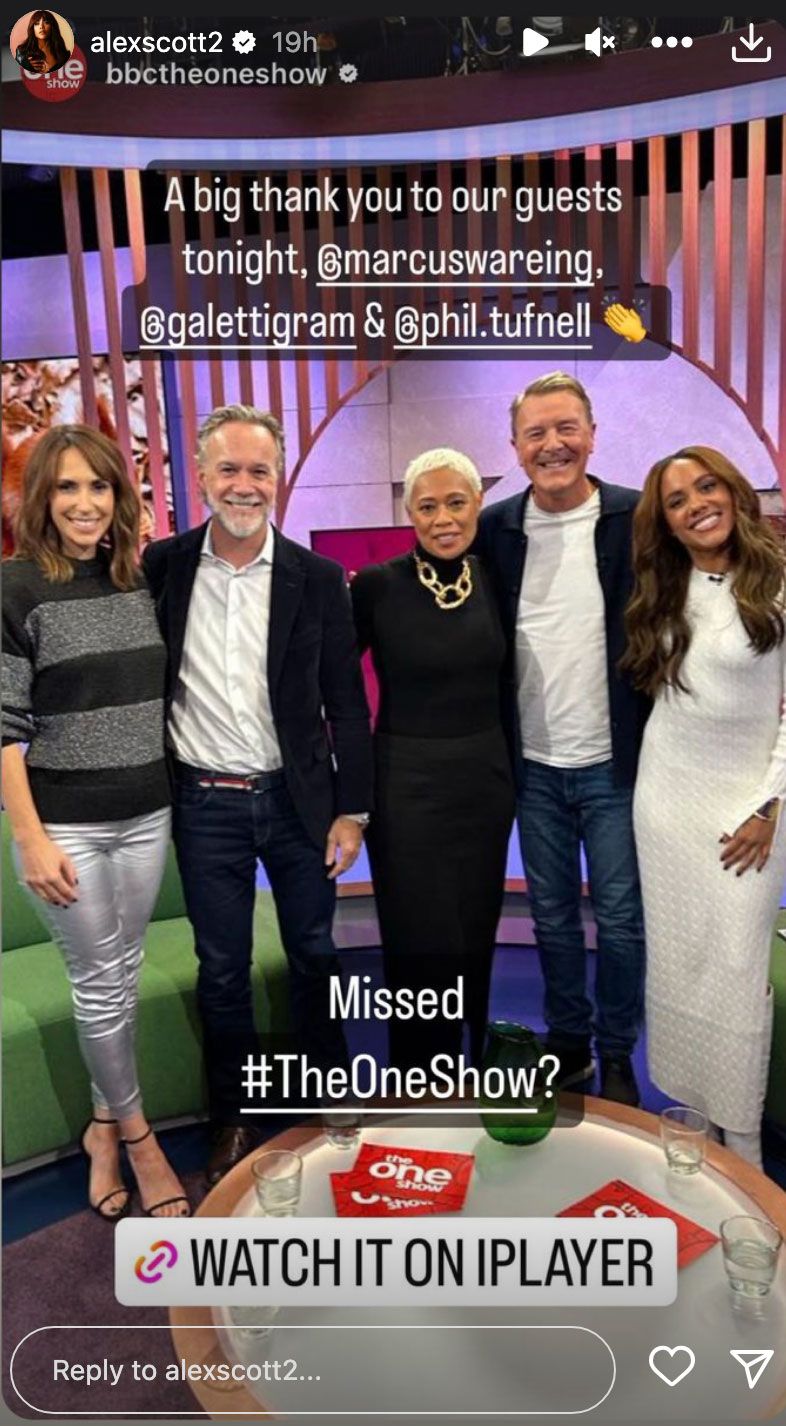 Alex Scott poses with guests on The One Show 