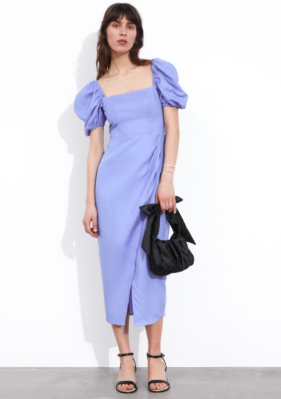 and other stories lilac puff sleeve midi dress 