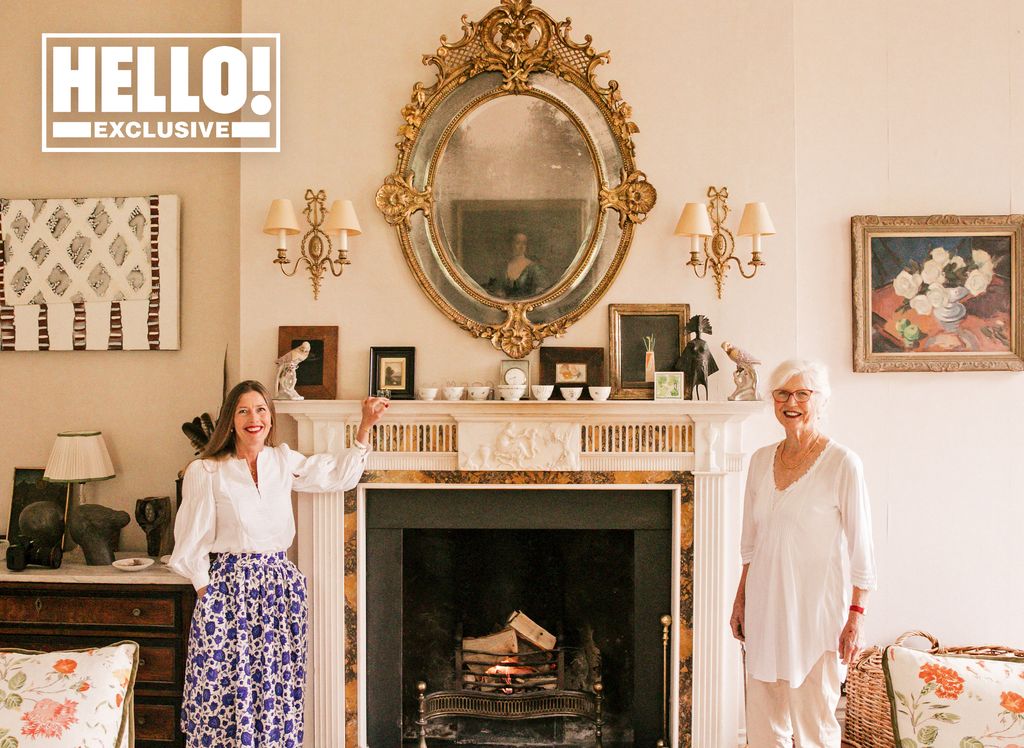 Caroline and Sophie Conran posing in front of epic fireplace