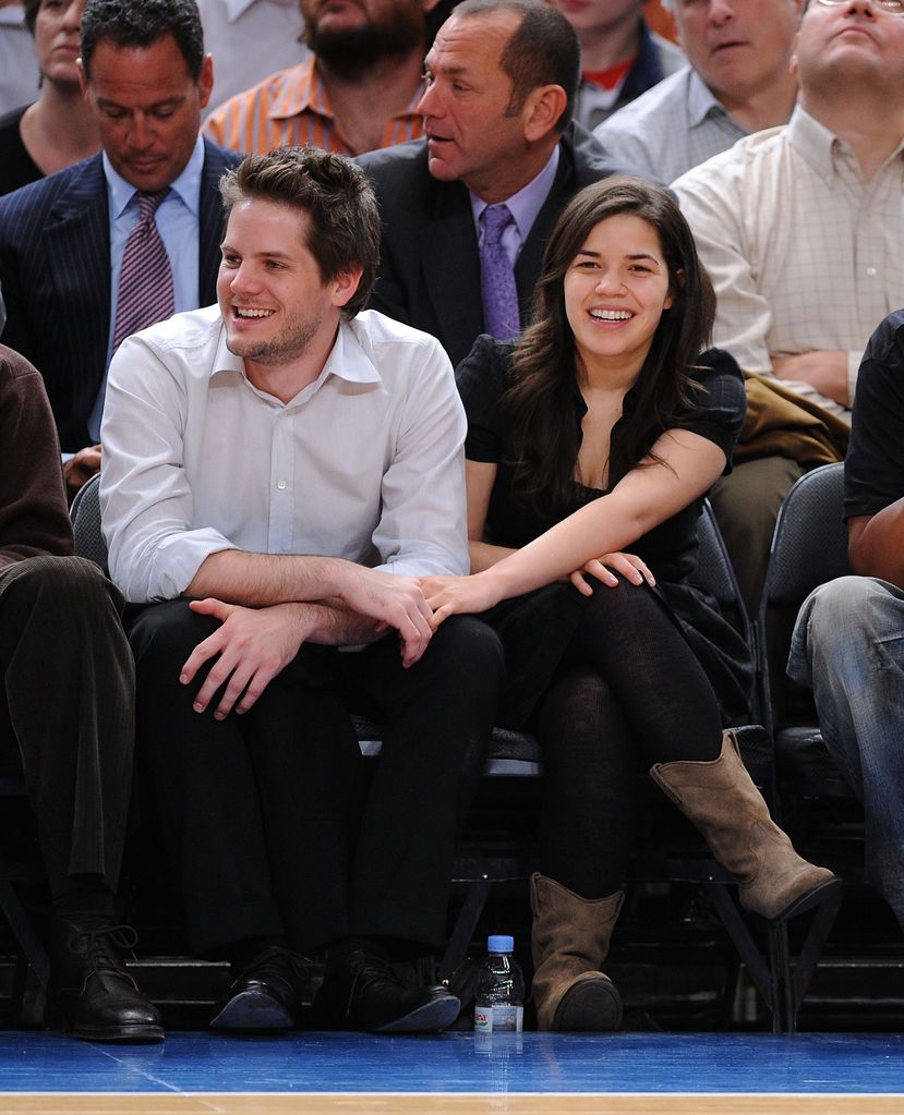 Ryan Piers Williams and America Ferrera attend Los Angeles Lakers vs New York Knicks game at Madison Square Garden on February 2, 2009 in New York City