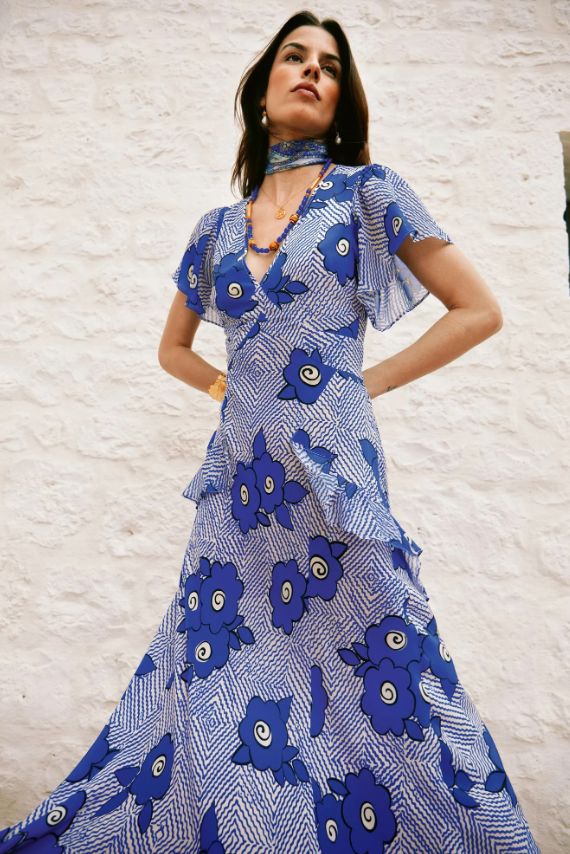 Rixo 'Evie' Silk Midi Floral Dress