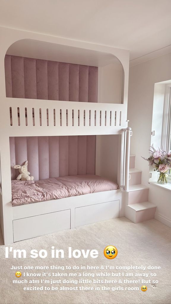 Stacey Solomon's daughters Belle and Rose's pink bedroom