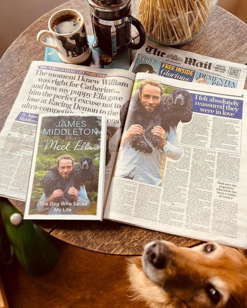 James Middleton's table with a dog coffee mug