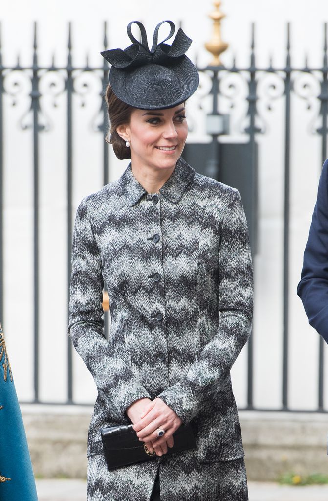 The then Duchess of Cambridge attended a Service of Hope at Westminster Abbey. She wore an Aspinal of London clutch bag