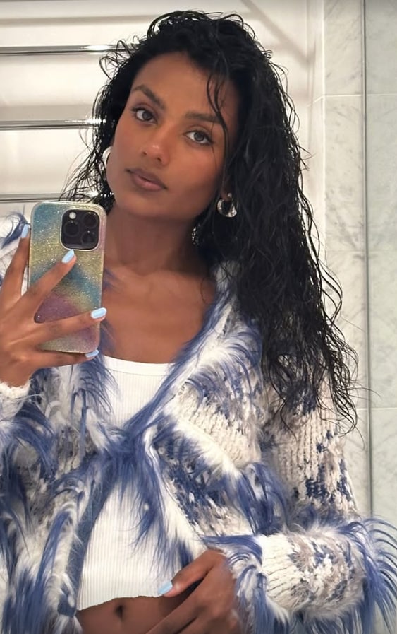 Simone ashley in fluffy cardigan