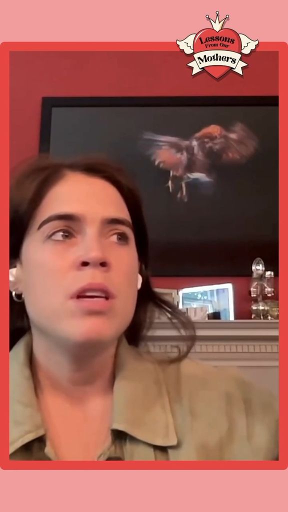 Princess Eugenie in a red room in front of a bird picture