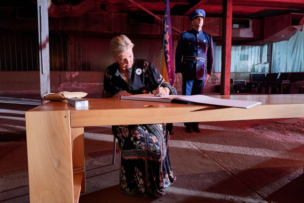 Sophie at the Srebrenica remembrance ceremony and signing the guest book at the Potocari Memorial Center