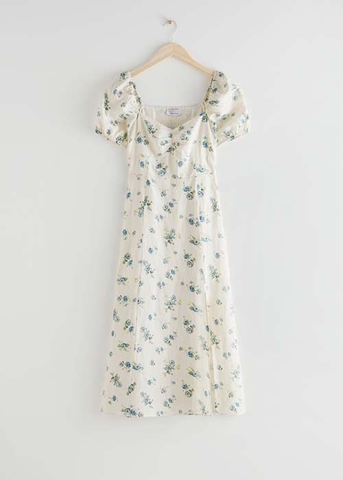 and other stories white ditsy floral sweetheart dress