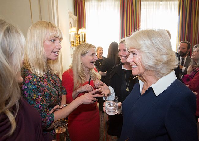Camilla speaks to Sarah Cox during a Reading Room event