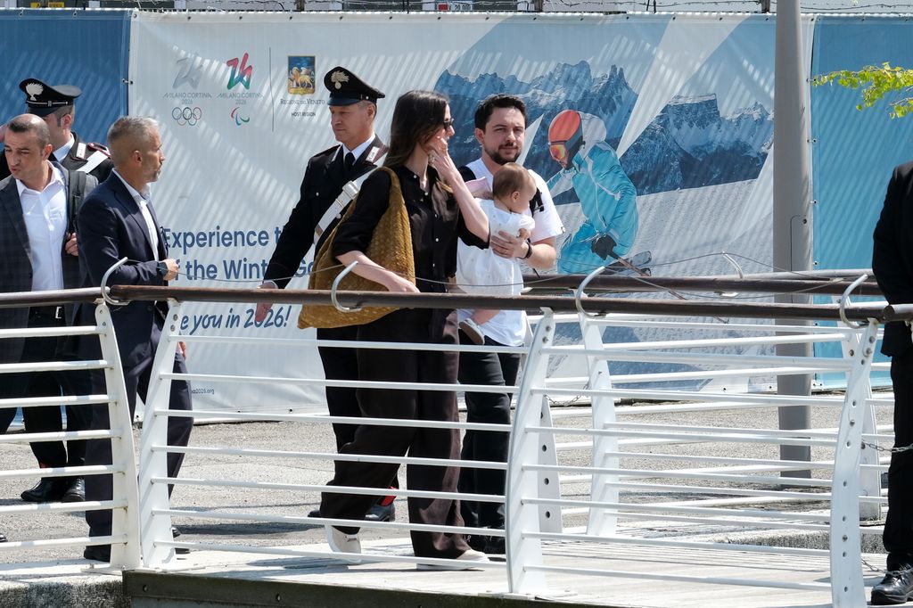  Rajwa Al Hussein, Crown Prince of Jordan Hussein bin Abdullah and their daughter Iman Bint Hussein arrive at Venice Marco Polo airport