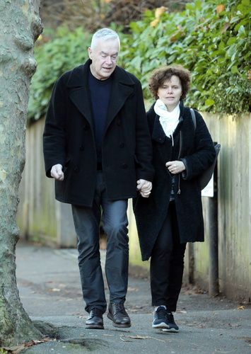 BBC news presenter Huw Edwards is seen in South London with his wife Vicky in 2018.