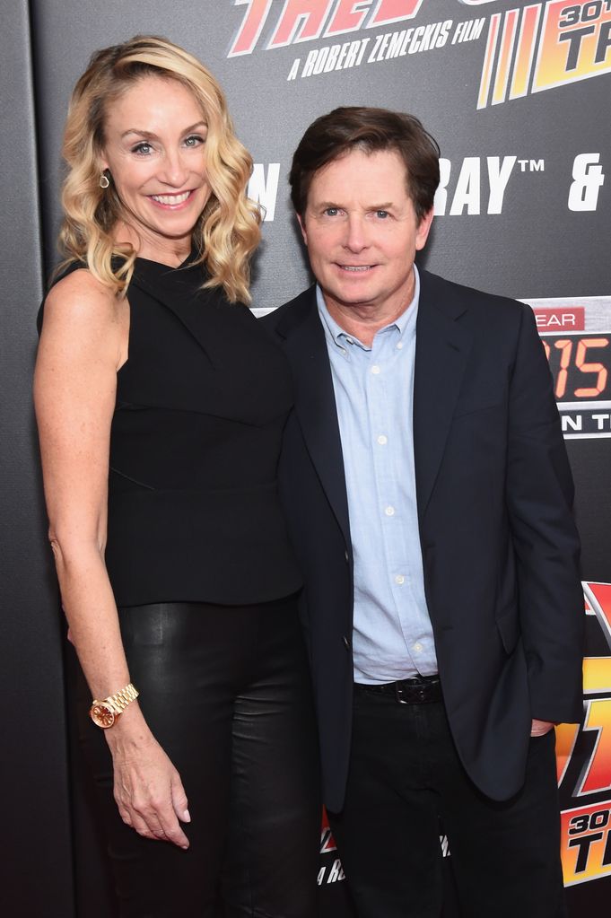 Tracy Pollan and Michael J. Fox attend the Back to the Future reunion with fans in celebration of the Back to the Future 30th Anniversary Trilogy on Blu-ray and DVD on October 21, 2015 at AMC Loews Lincoln Square 13 in New York City.