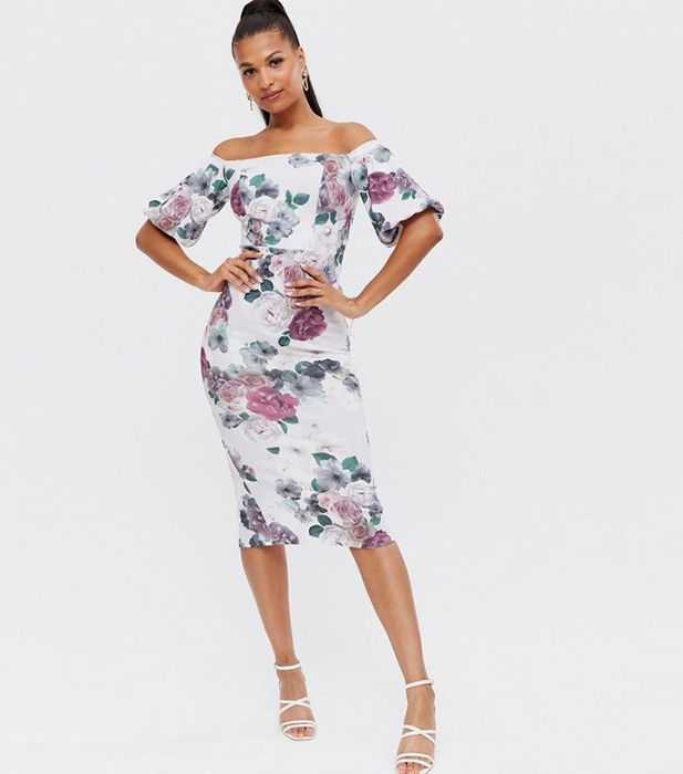 floral body con dress new look