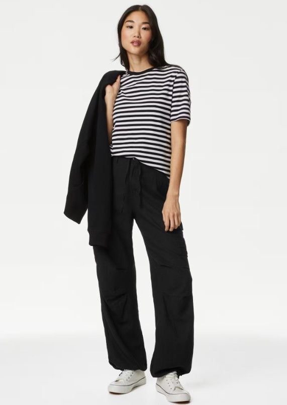 marks and spencer black linen trousers