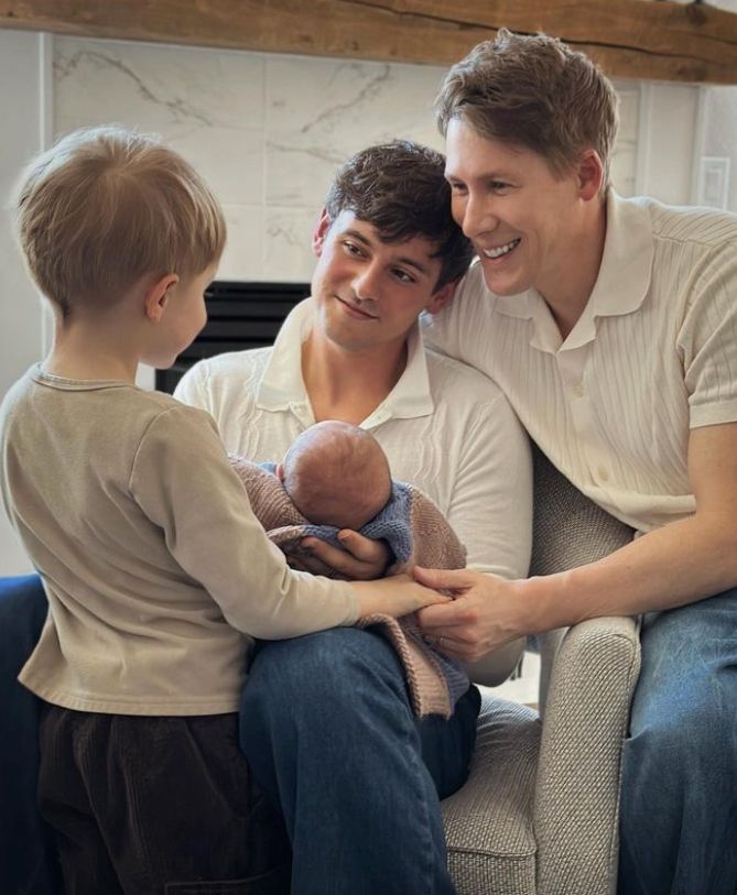 Tom Daley and Dustin Lance Black with their children