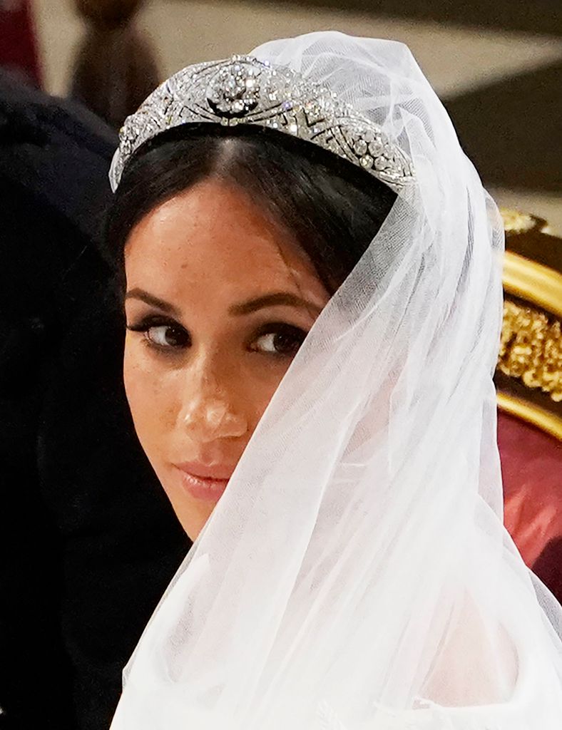Meghan Markle wearing tiara and veil