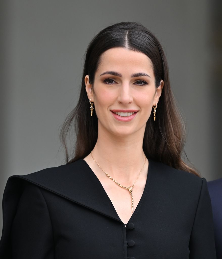 Princess Rajwa Al Hussein, Crown Prince of Jordan Hussein's wife, is seen as she poses to photographers ahead of a meeting at the Elysee Palace in Paris, France on October 8, 2025.