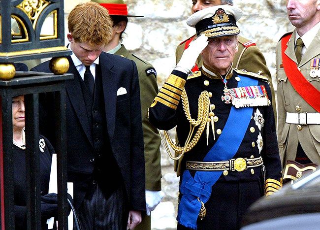 prince philip harry at queen mothers funeral