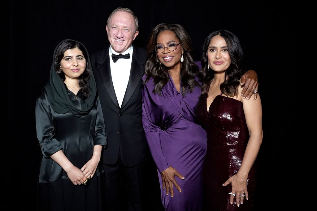 Oprah Winfrey with Salma Hayek, her husband, Francoise-Henri Pinault, and Malala Yousafzai