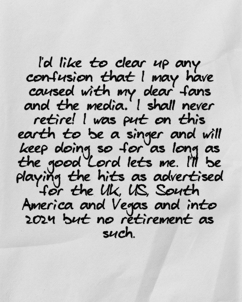 Rod Stewart's Instagram note about retirement