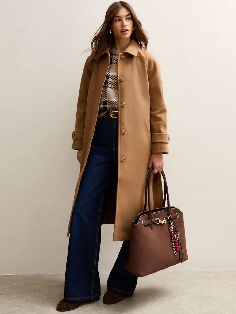 New Look Tan Button Front Belted Midi Coat