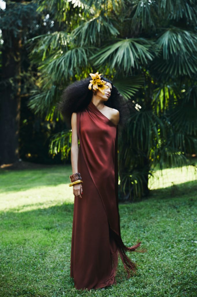 Model wearing dark red Taller Marmo SS25 dress