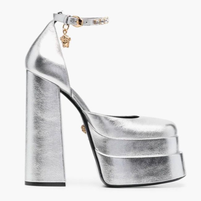 versace silver platform shoes