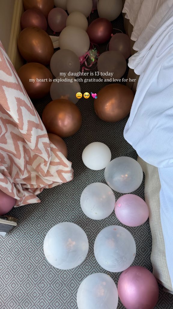 Screengrab of Kourtney Kardashian's Insta Story showing balloons on floor
