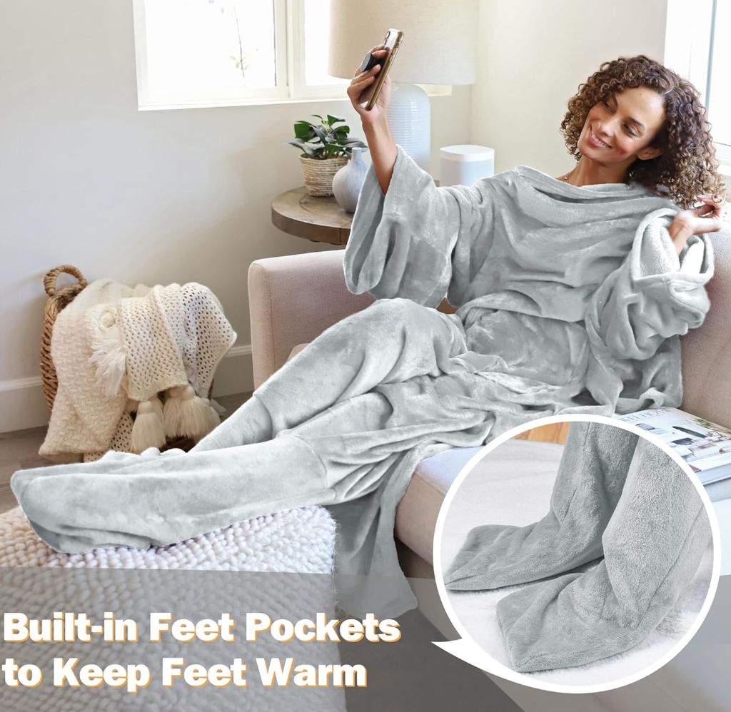 Catalonia Classy Wearable Blanket with Sleeves and Foot Pocket