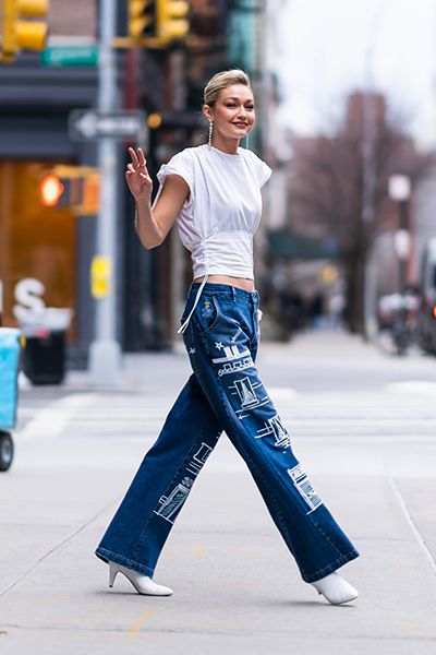 Gigi Hadid In Patterned Jeans