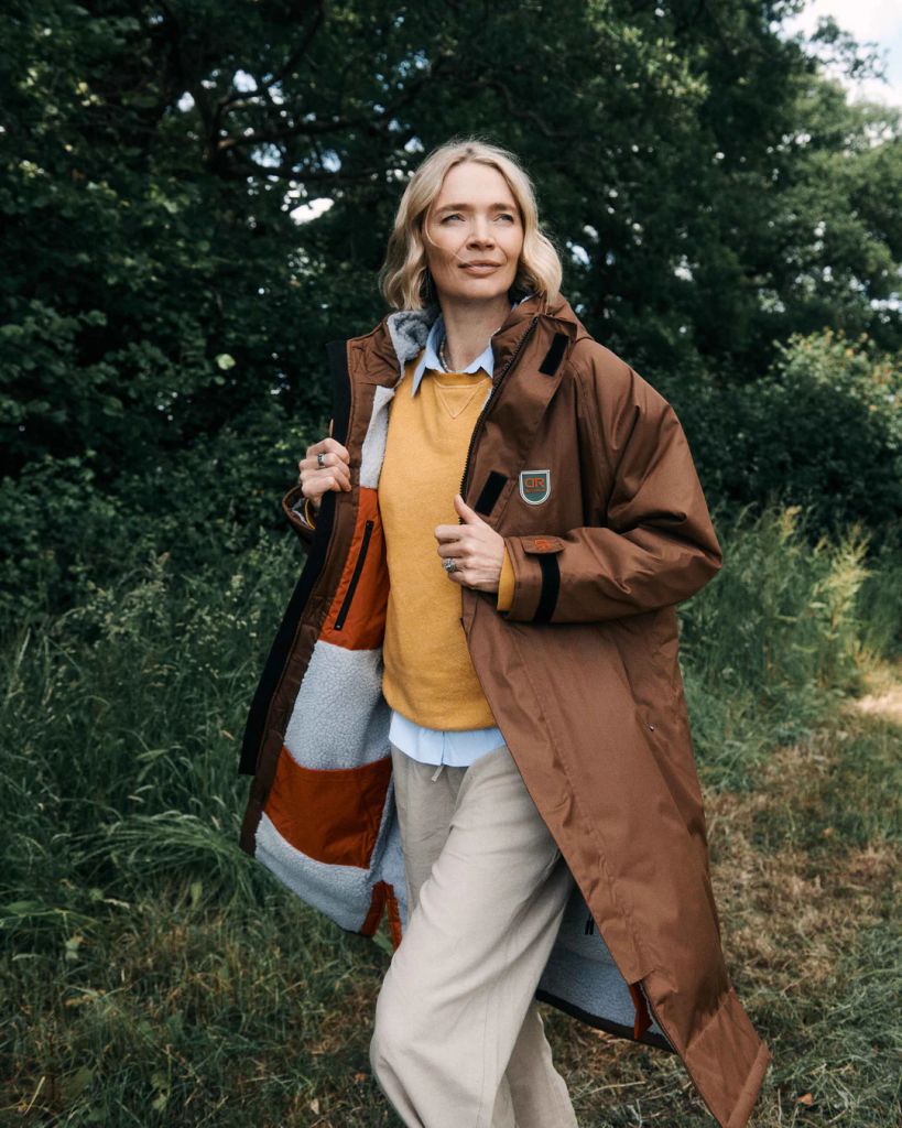 Jodie Kidd wearing Delta Roam's signature Beaufort D-Robe