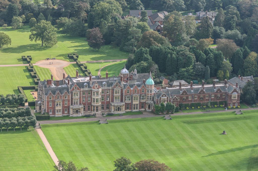 An aerial view of Sandringham Hall, a royal residence in Norfolk