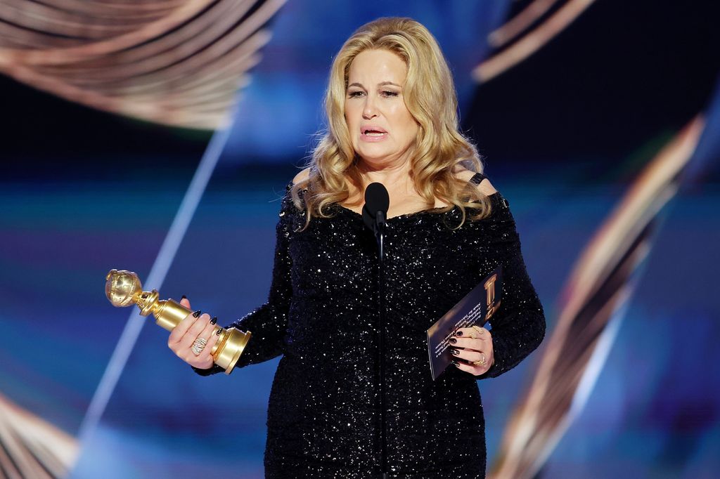80th Annual GOLDEN GLOBE AWARDS -- Pictured: Jennifer Coolidge accepts the Best Supporting Actress in a Limited or Anthology Series or Television Film award for "The White Lotus" onstage at the 80th Annual Golden Globe Awards held at the Beverly Hilton Hotel on January 10, 2023 in Beverly Hills, California.