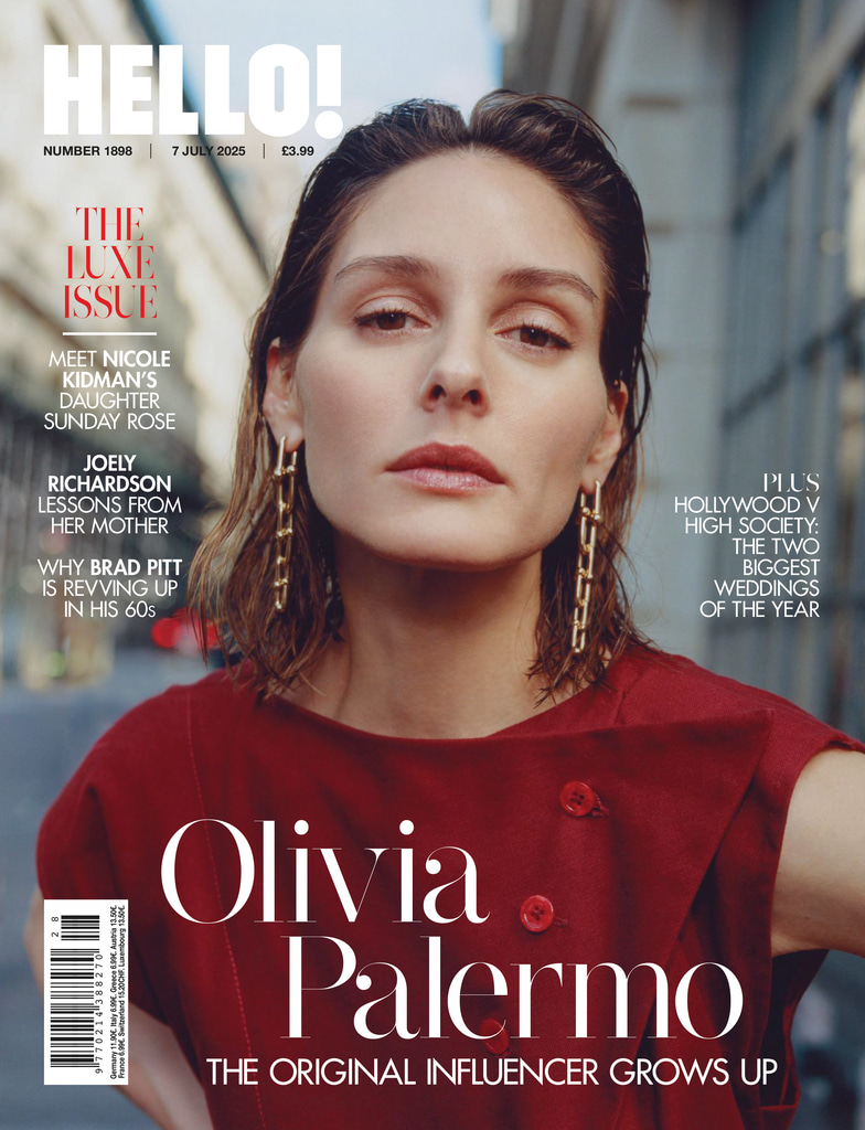 Hello Magazine Luxe Issue featuring Olivia Palermo in a red dress and gold earrings