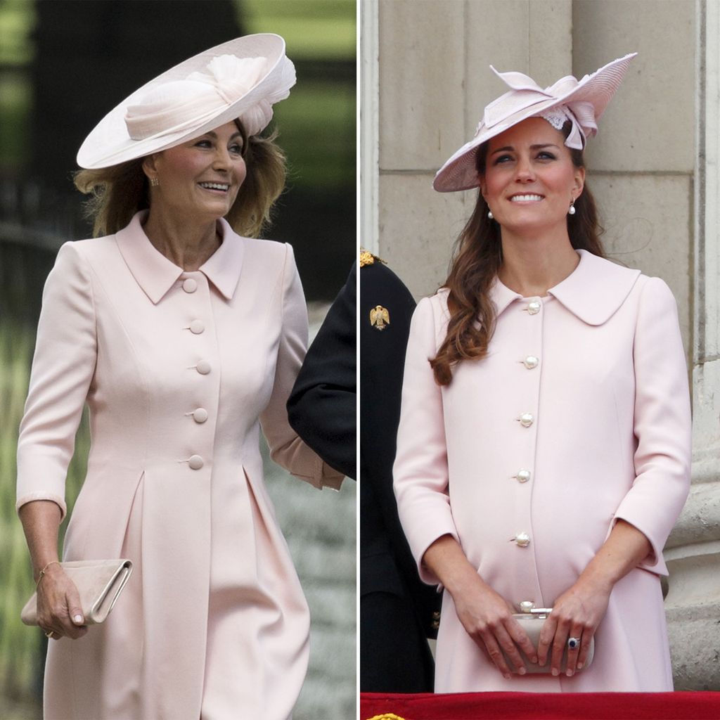 Carole Middleton and Kate Middleton wear pink coat dresses