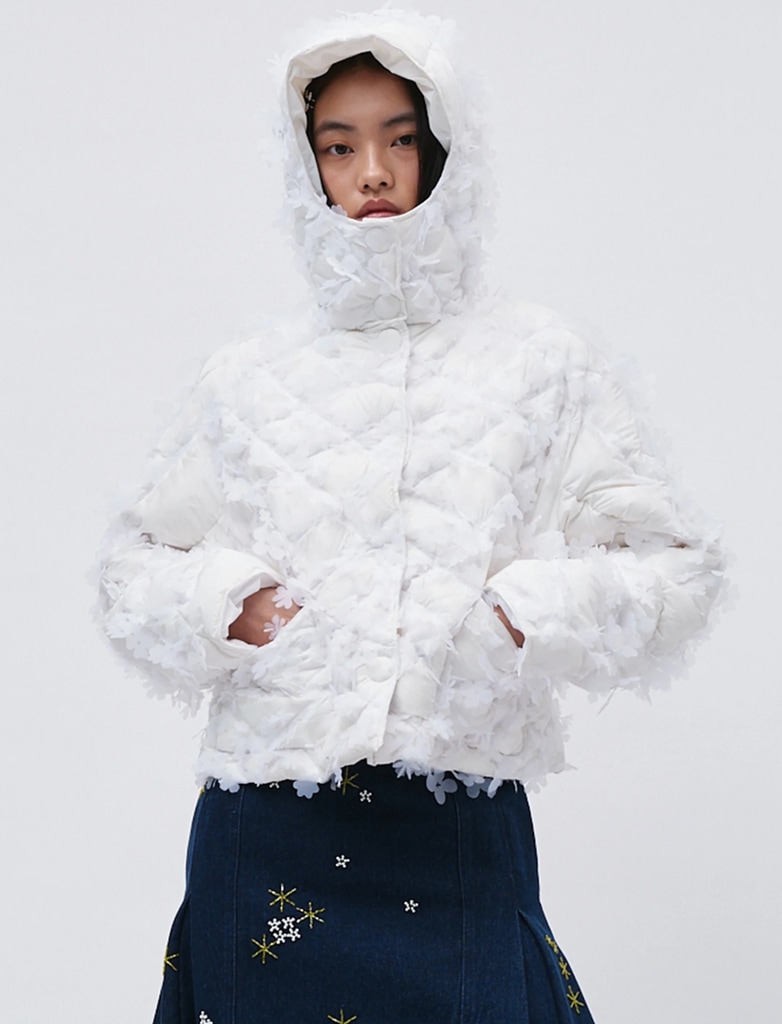 Quilted Laser-cut Hooded Puffer
