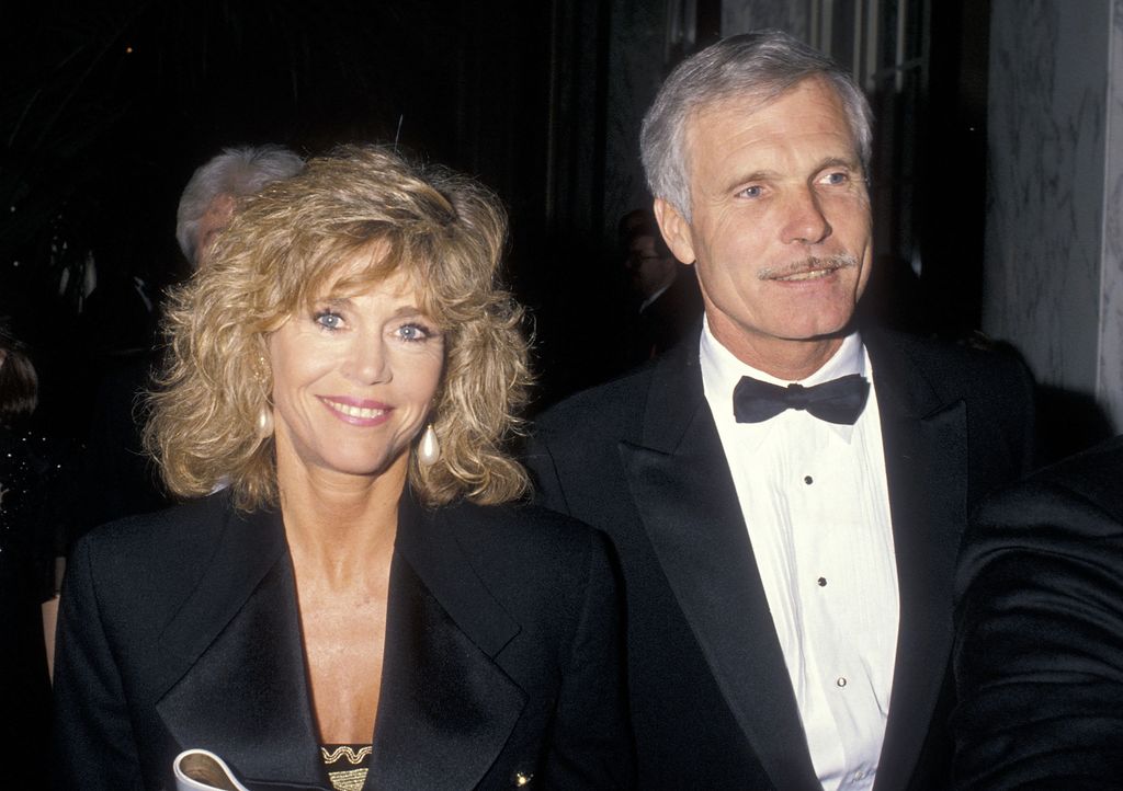 BEVERLY HILLS, CA - MARCH 22:   Actress Jane Fonda and businessman Ted Turner attend the Volunteers of America's First Annual Glasnost Award Salute to Ted Turner on March 22, 1990 at the Regent Beverly Wilshire Hotel in Beverly Hills, California. (Photo by Ron Galella, Ltd./Ron Galella Collection via Getty Images) 