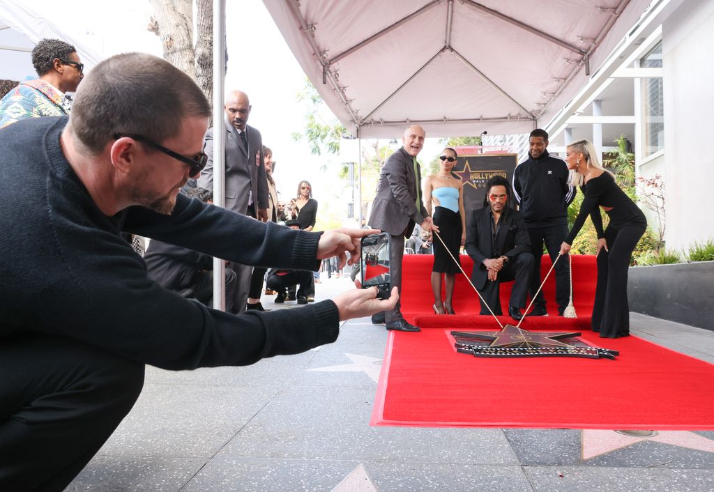 Channing Tatum, ZoÃ« Kravitz, and Denzel Washington attend the Lenny Kravitz Hollywood Walk of Fame Star Ceremony on March 12, 2024 in Hollywood, California