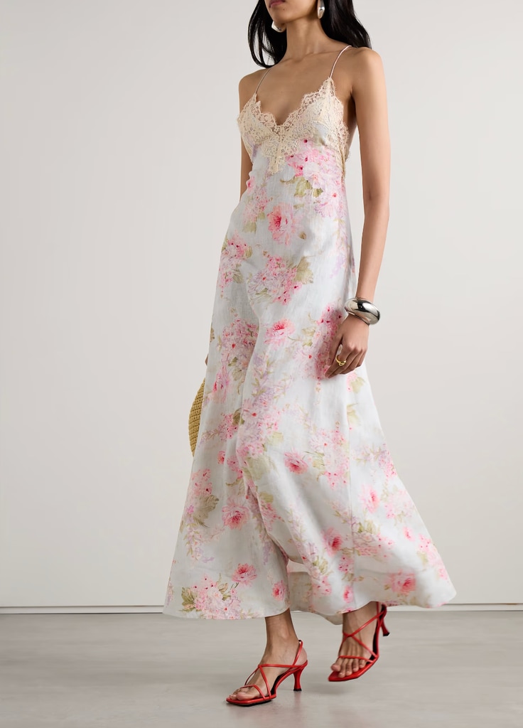 Halliday lace-trimmed floral-print linen maxi dress