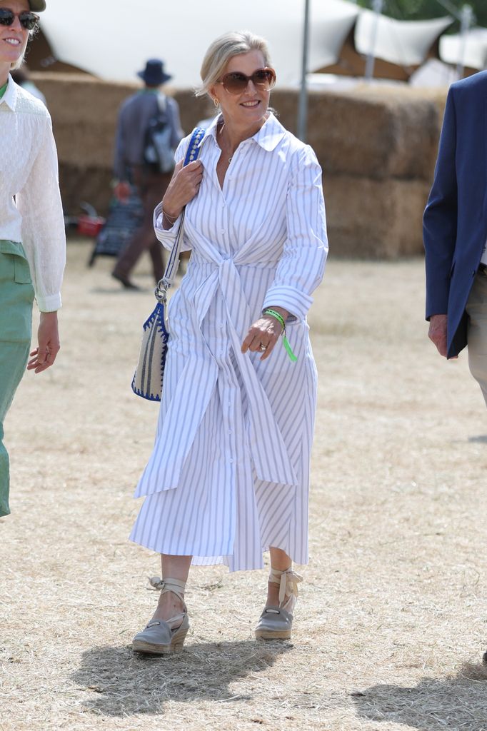 Duchess Sophie in a striped shirt dress and espadrilles