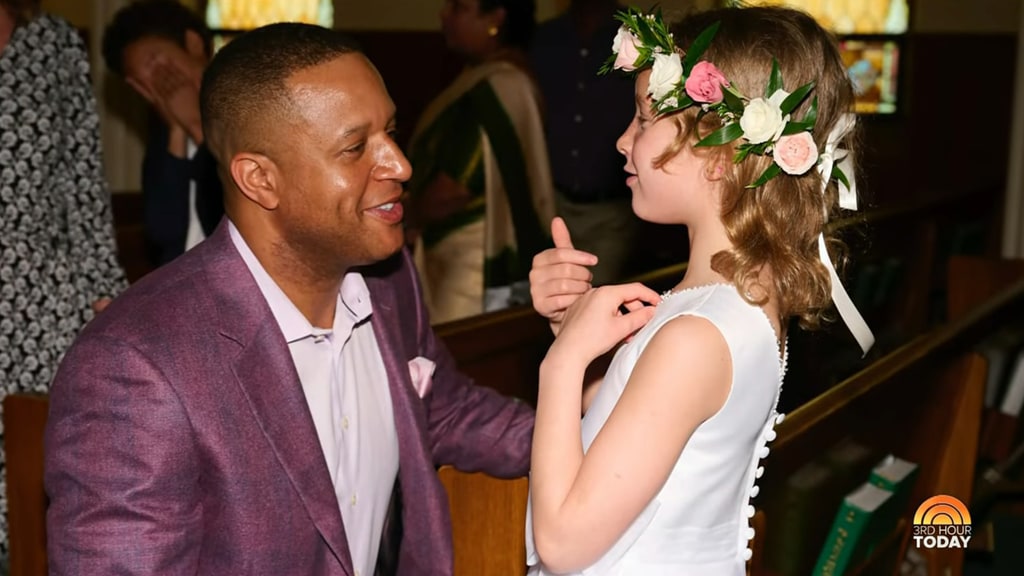 Photo shared by Craig Melvin on the 3rd Hour of TODAY featuring his daughter Sybil on her first communion