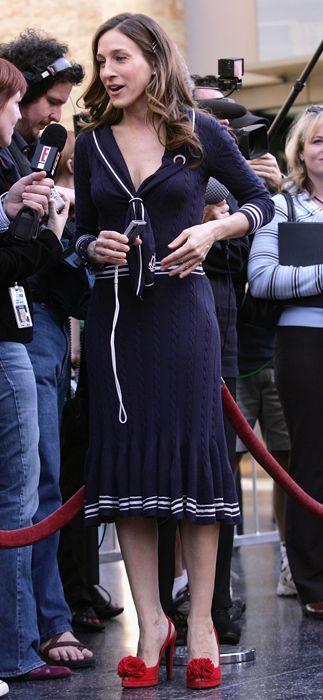 sarah jessica parker navy blue knitted dress